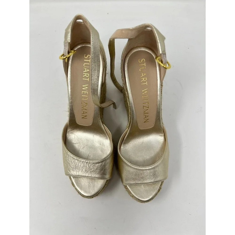 STUART WEITZMAN Nudistcurve Metallic Espadrille Wedge Sandals 6 - Picture 6 of 9